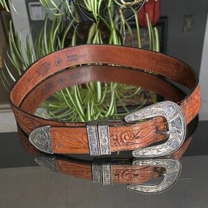 Vintage 70s Silver Creek Collection Leather Belt with 925 Silver Buckle, Size 34